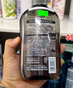 Thông tin mặt sau chai Dầu gội nam Tonic Pharmaact 600ml Nhật Bản