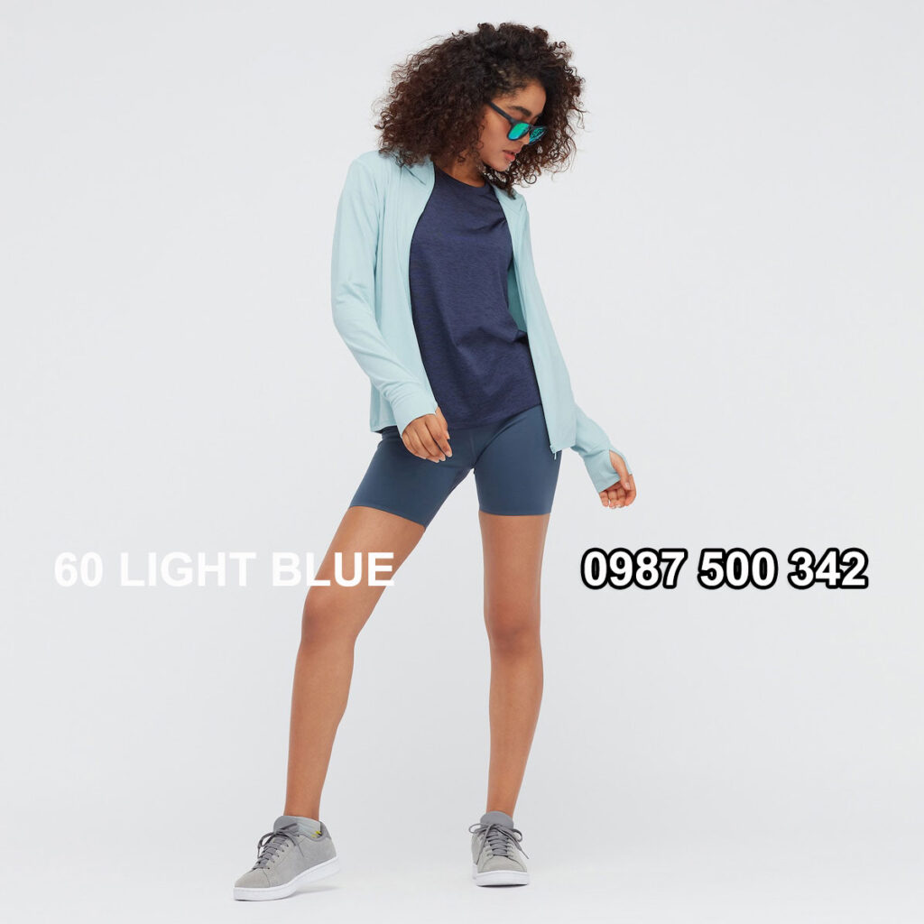 Áo chống nắng nữ Uniqlo AiRism 2021 màu xanh da trời 60 LIGHT BLUE 433703