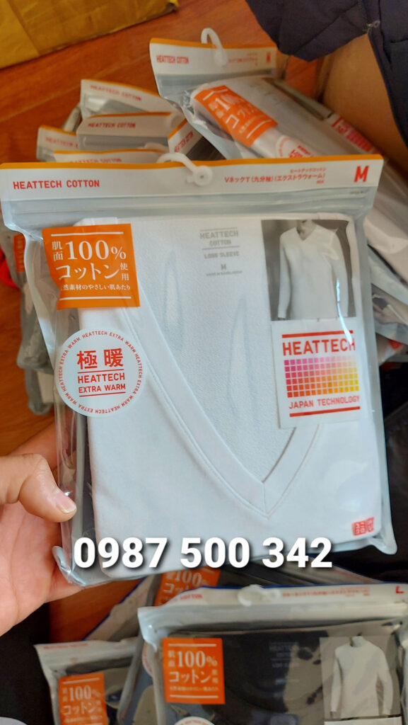 Hình ảnh sản phẩm áo giữ nhiệt nam cổ tim Heattech cotton Extra Warm Uniqlo Nhật Bản màu trắng