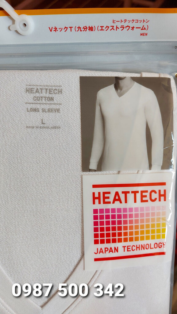 Chi tiết chất vải Áo giữ nhiệt Nhật Bản Uniqlo Heattech cotton Extra Warm cổ tim màu trắng
