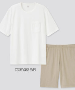 Bộ đồ mặc nhà nam Uniqlo cộc tay màu trắng 00 WHITE mã 438335