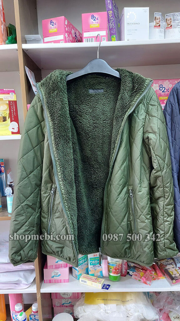 Áo khoác trần trám lót lông cừu nam Uniqlo màu xanh rêu 58 DARK GREEN 158842
