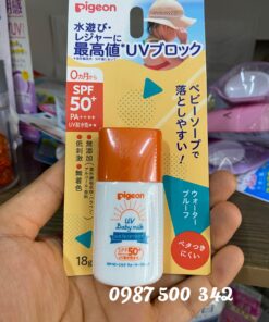 Trên tay sản phẩm Kem chống nắng trẻ em Pigeon UV baby milk 18g Nhật Bản