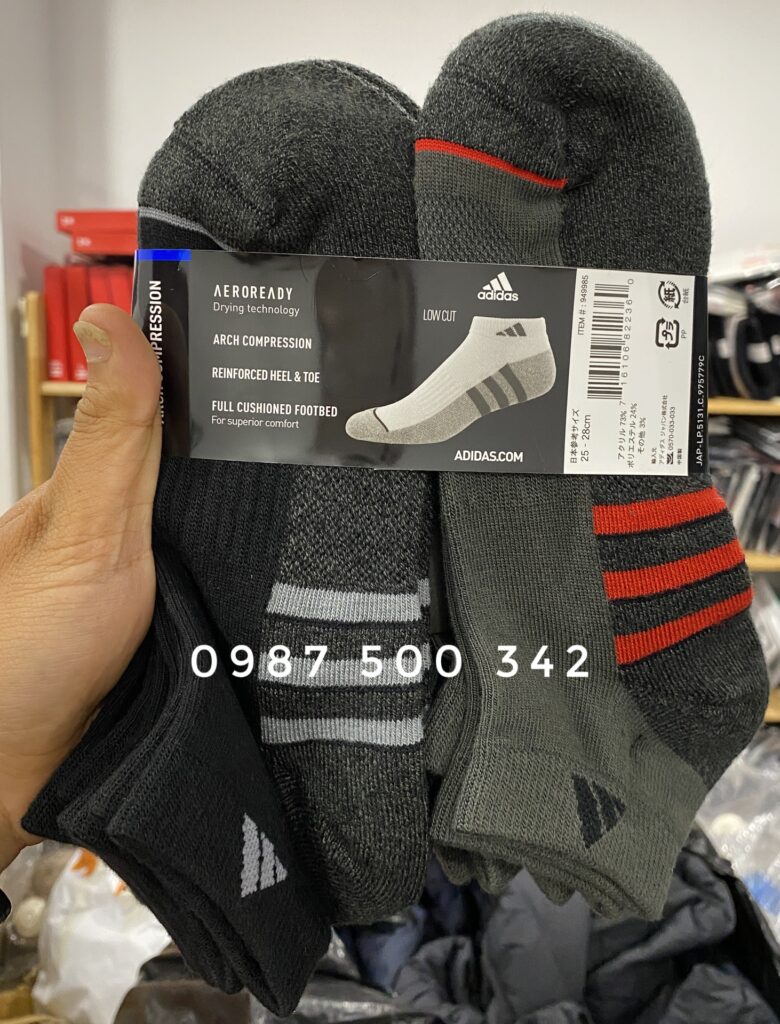 Set 6 đôi Tất Adidas cổ ngắn 949985 hàng chính hãng màu đen, xám